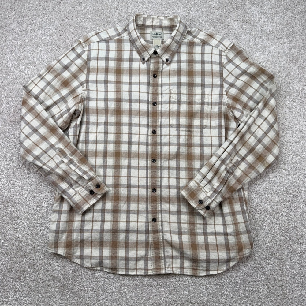 LL Bean Mens Large Shirt Brown Plaid Flannel Traditional Fit Cotton 228061 - Picture 2 of 6